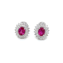 Vintage 2 Carat Ruby Diamond Gold Cluster Stud Earrings - Castafiore