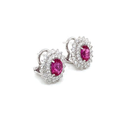 Vintage 2 Carat Ruby Diamond Gold Cluster Stud Earrings - Castafiore