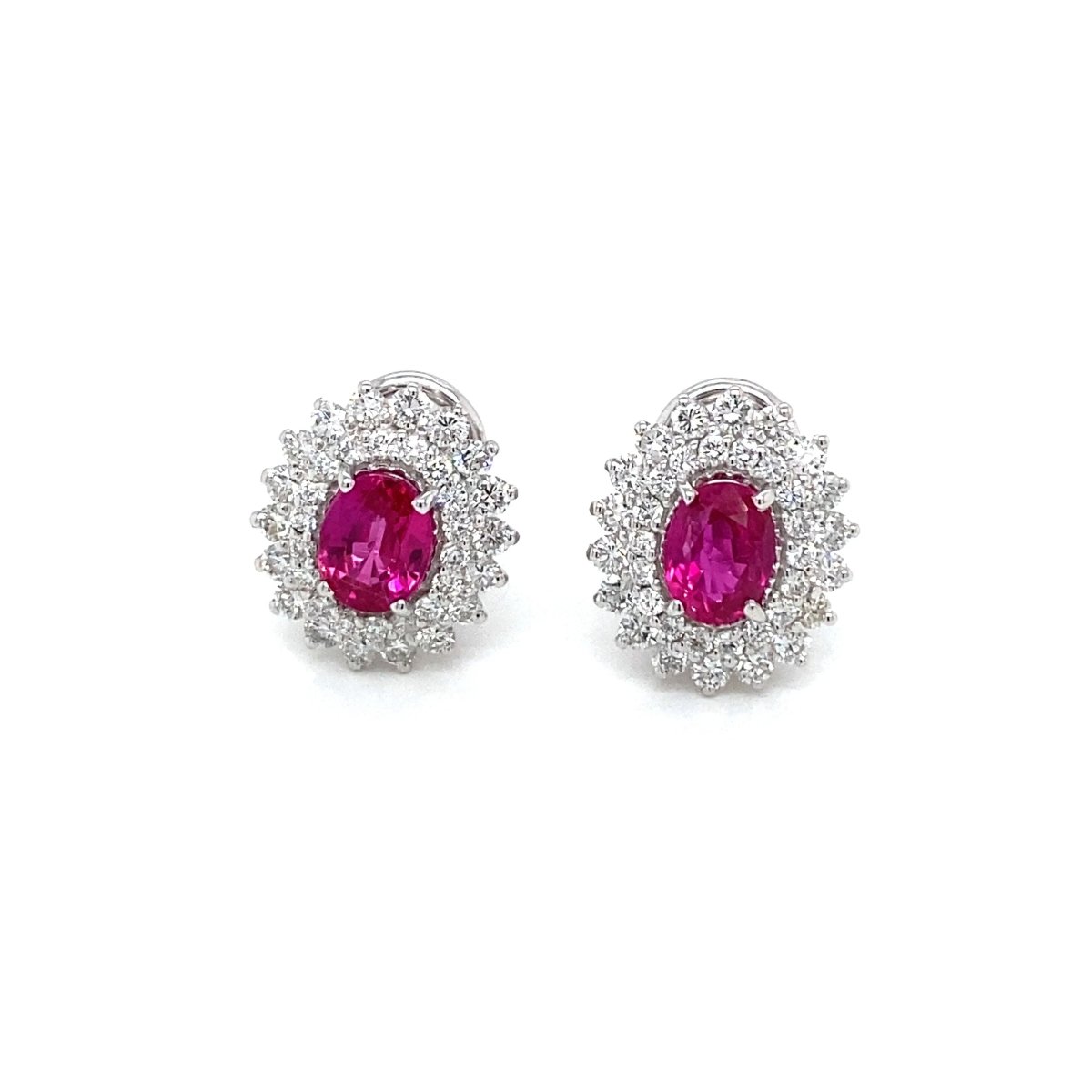 Vintage 2 Carat Ruby Diamond Gold Cluster Stud Earrings - Castafiore