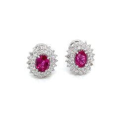 Vintage 2 Carat Ruby Diamond Gold Cluster Stud Earrings - Castafiore