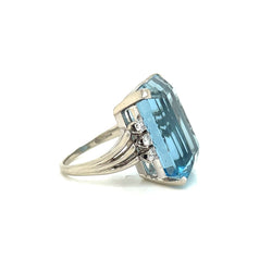 Vintage 25 Carat Santa Maria Aquamarine Diamond Gold Ring - Castafiore