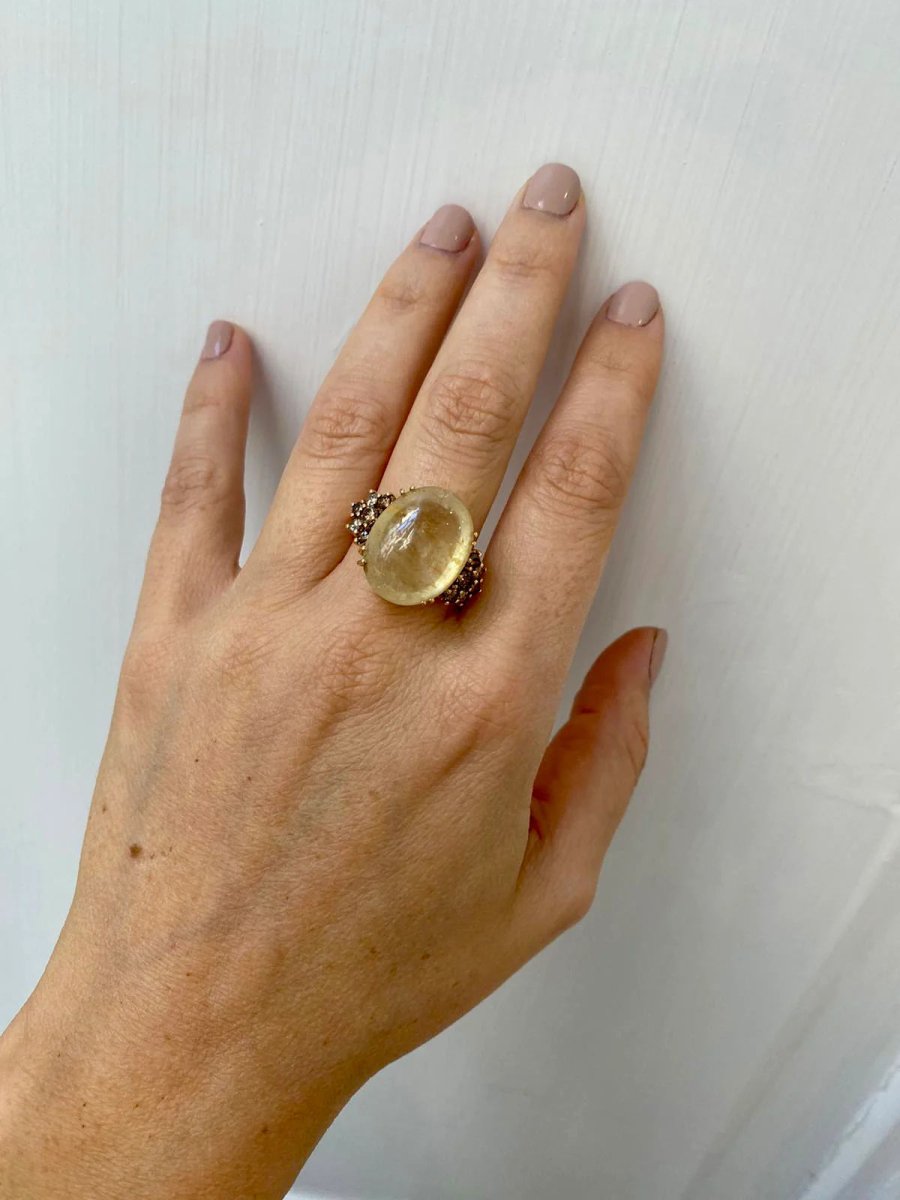 Vintage 32 Carat Natural Sapphire Diamond Cocktail Ring - Castafiore