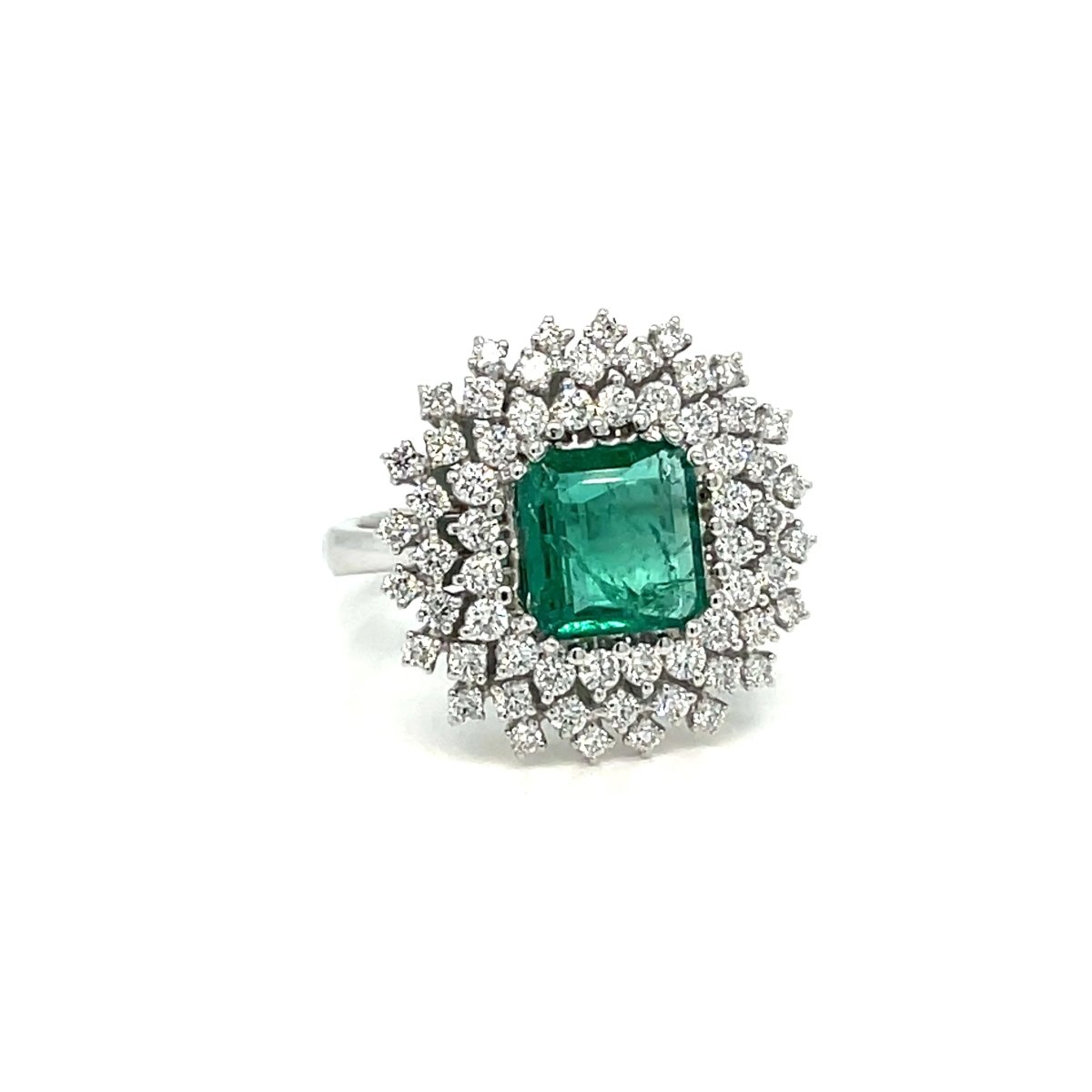 Vintage Colombian Emerald Diamond Gold Cluster Ring - Castafiore