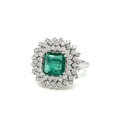 Vintage Colombian Emerald Diamond Gold Cluster Ring - Castafiore