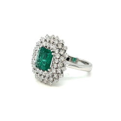 Vintage Colombian Emerald Diamond Gold Cluster Ring - Castafiore