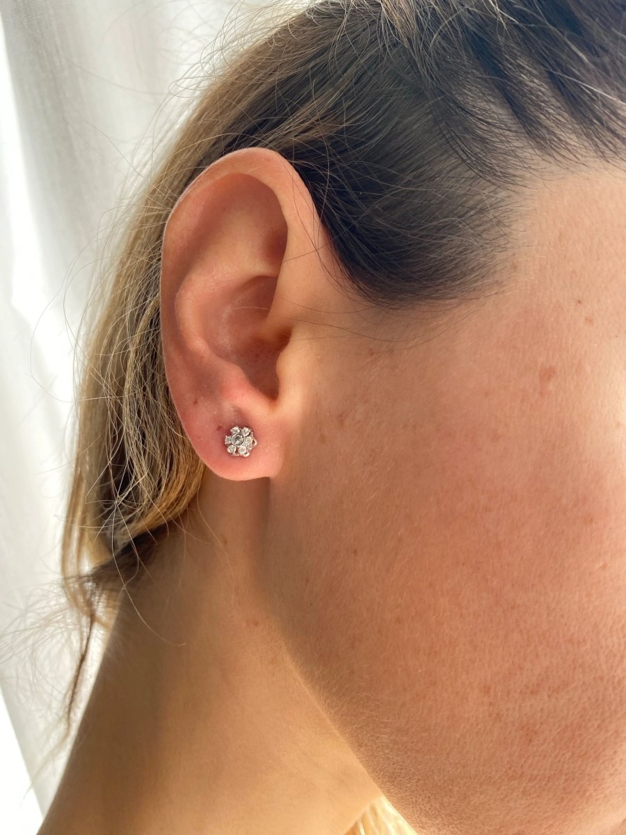 Vintage Diamond Gold Cluster Stud Earrings - Castafiore