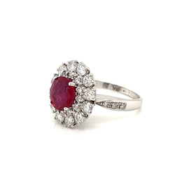 Vintage Ruby Diamond Gold Cluster Ring - Castafiore