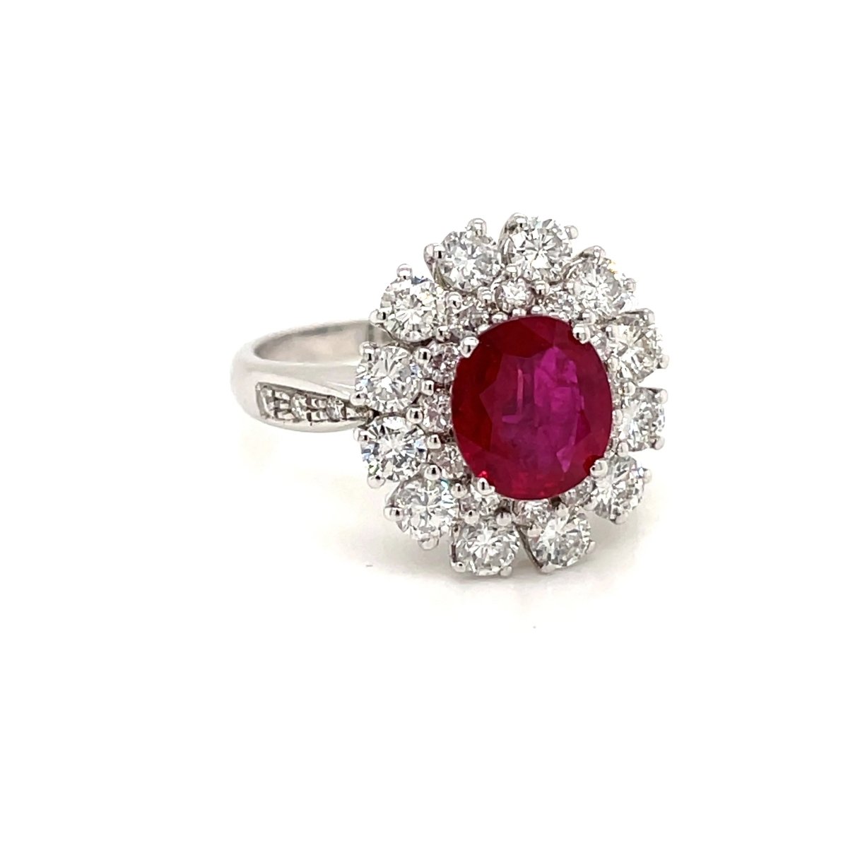 Vintage Ruby Diamond Gold Cluster Ring - Castafiore