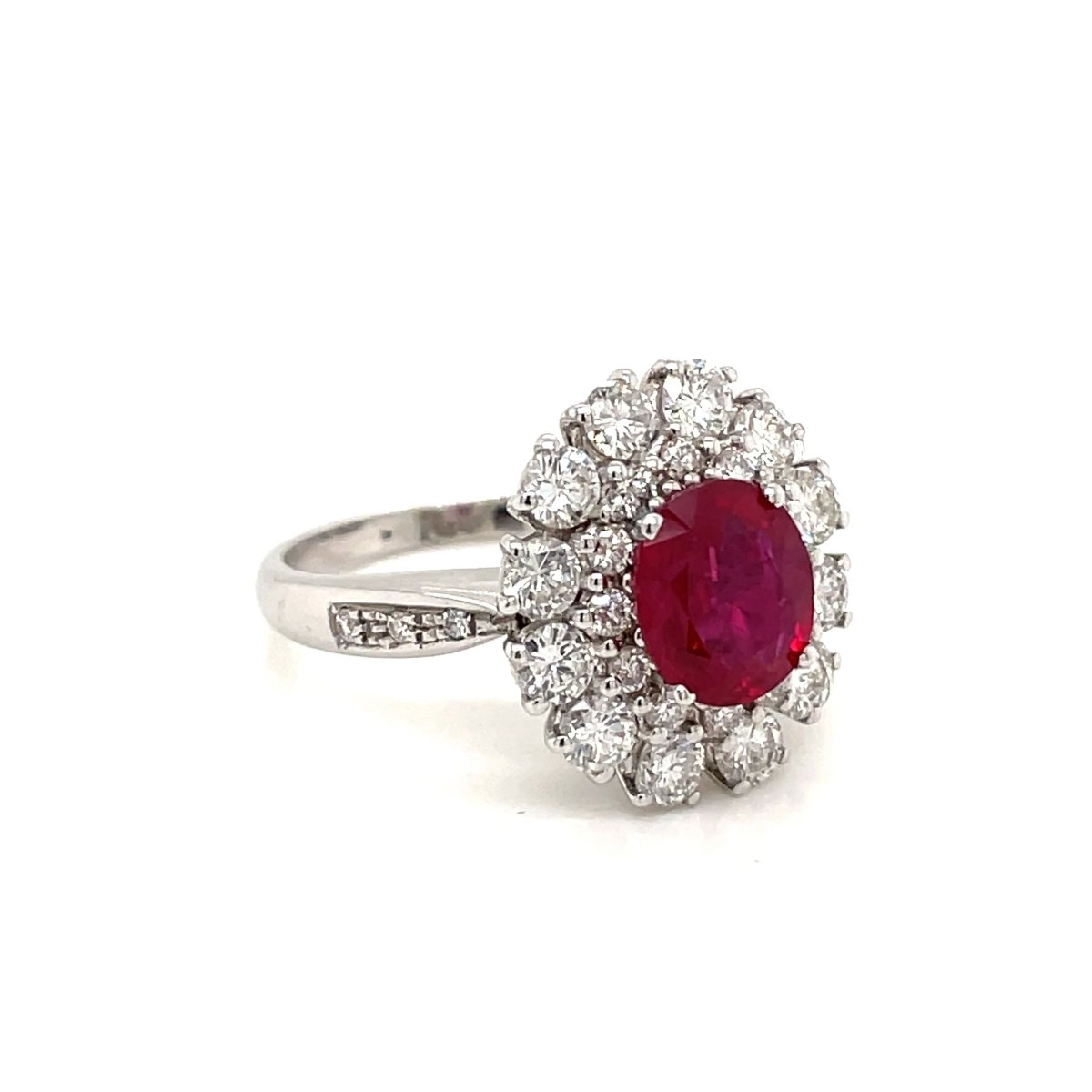 Vintage Ruby Diamond Gold Cluster Ring - Castafiore