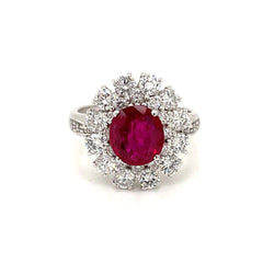 Vintage Ruby Diamond Gold Cluster Ring - Castafiore