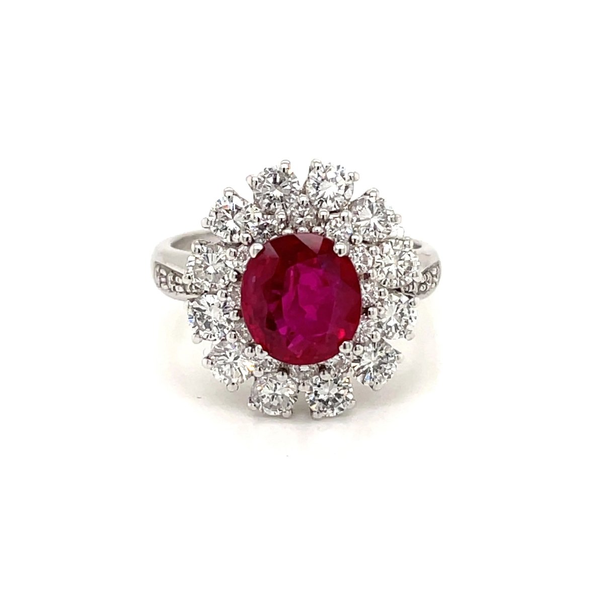Vintage Ruby Diamond Gold Cluster Ring - Castafiore