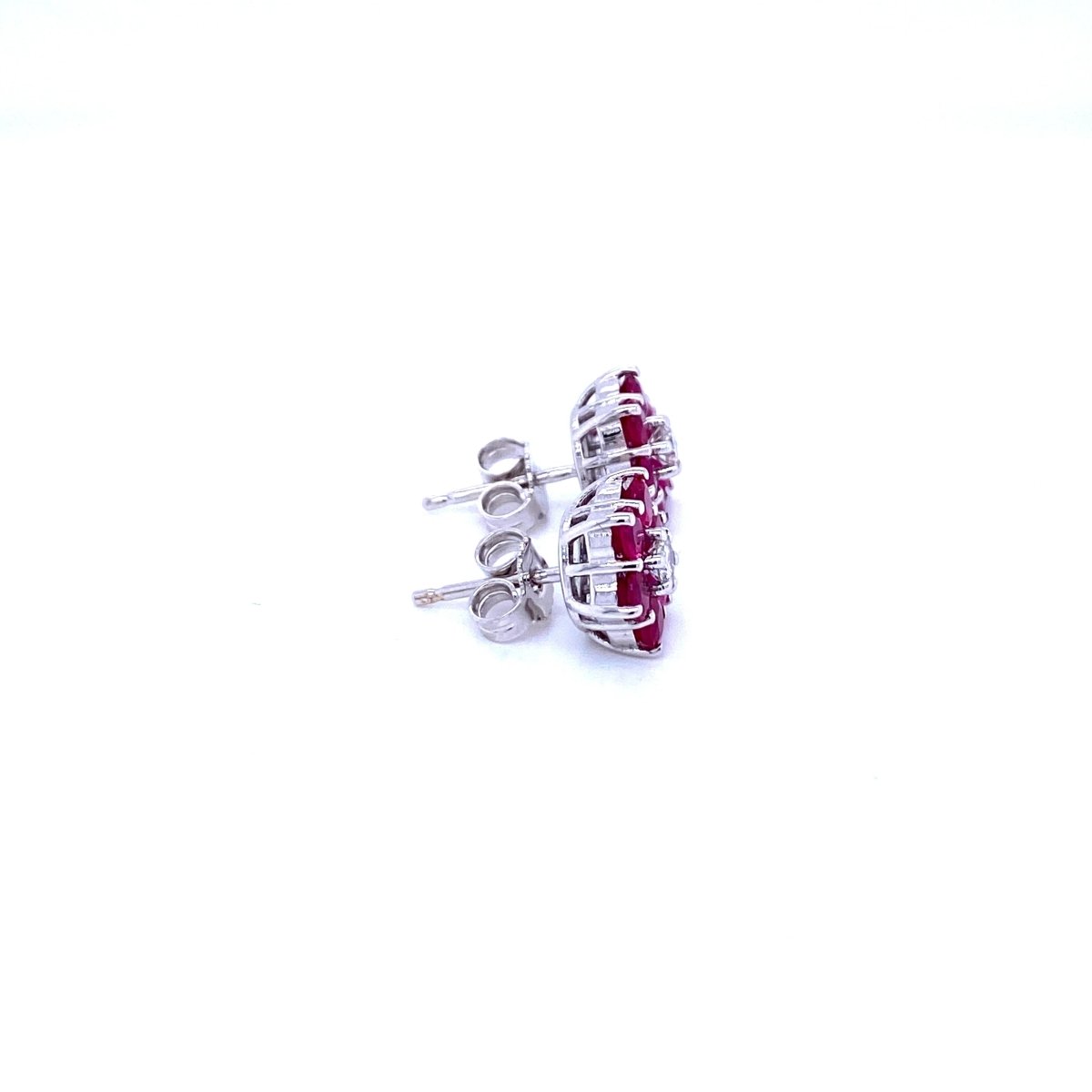 Vintage Ruby Diamond Gold Cluster Stud Earrings - Castafiore