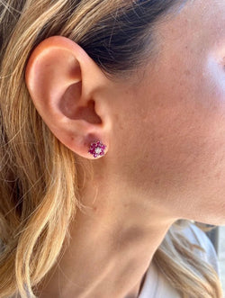 Vintage Ruby Diamond Gold Cluster Stud Earrings - Castafiore