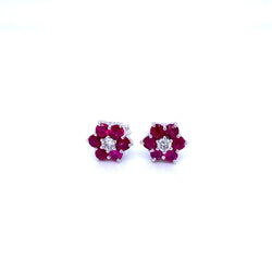 Vintage Ruby Diamond Gold Cluster Stud Earrings - Castafiore