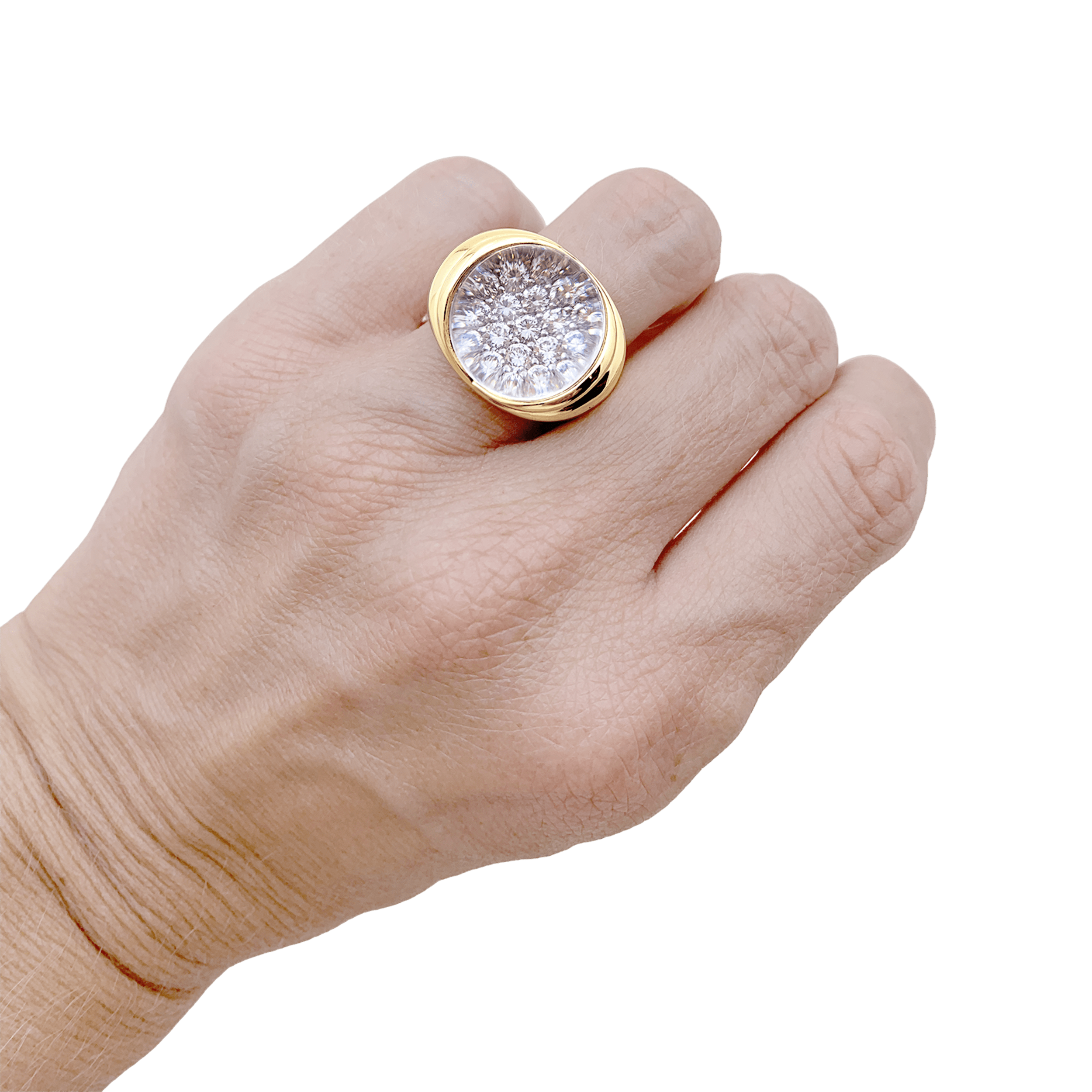 Bague Mauboussin, "Transparence" en or jaune, diamants et cristal de roche.
