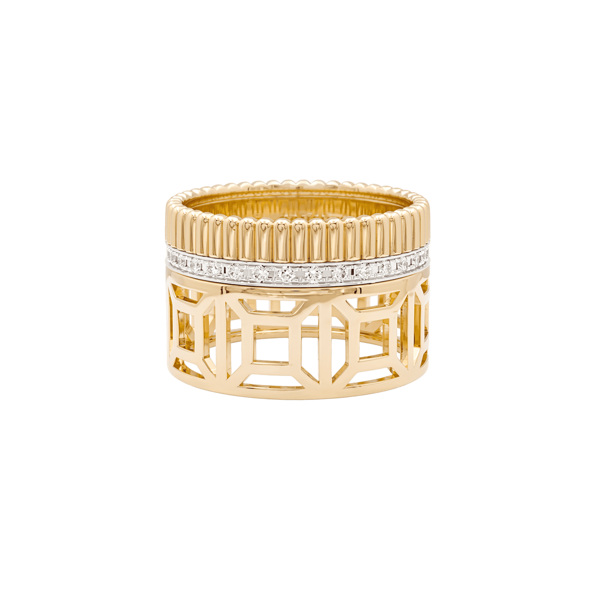 Bague Boucheron "Quatre Radiant Edition Ajourée", or jaune, or blanc, diamants.