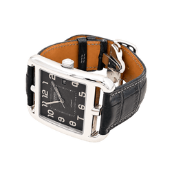 Montre Homme Hermès, "Cape Cod", acier, cuir. Très grand modèle.
