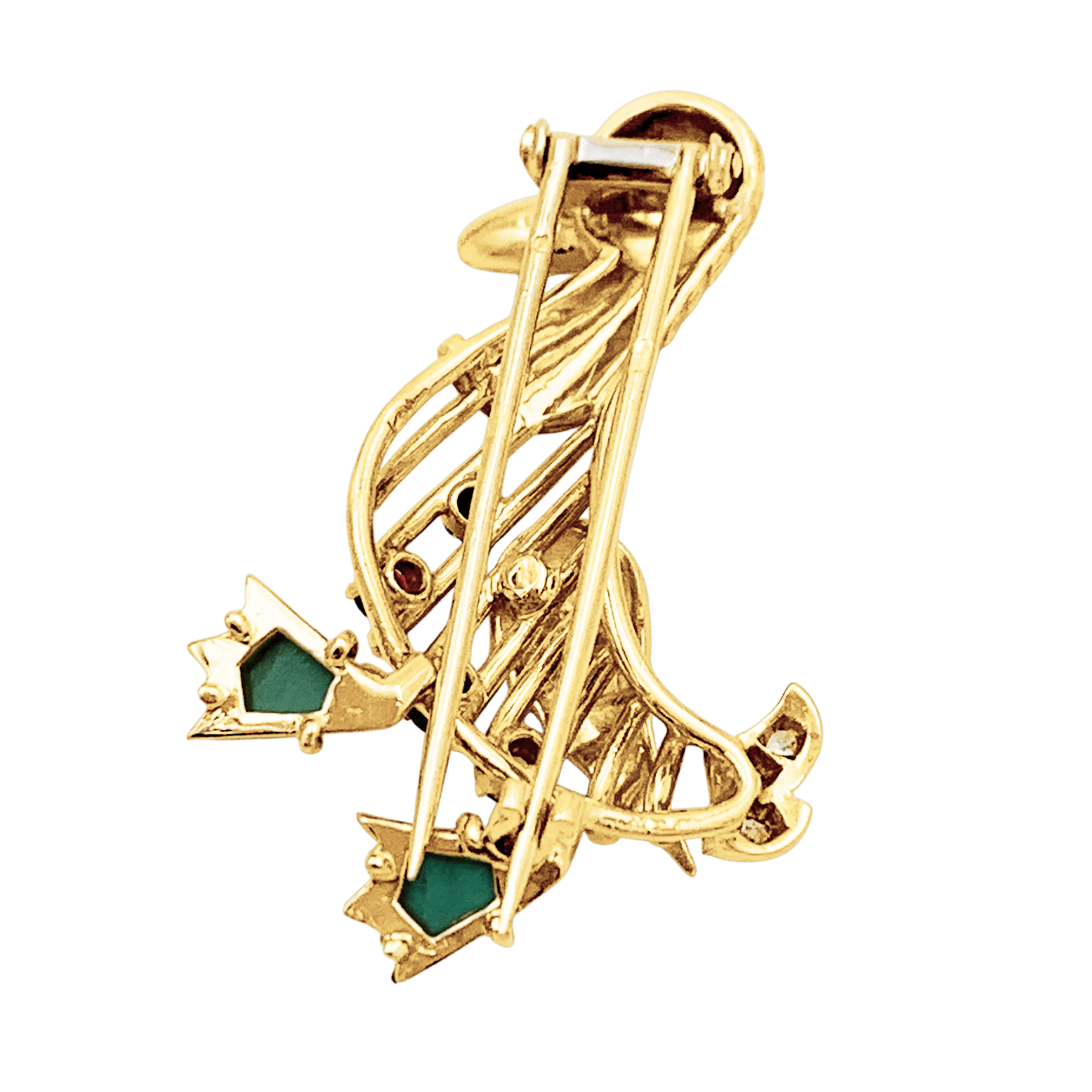 Broche « Canard » en or jaune, pierres précieuses et diamants.