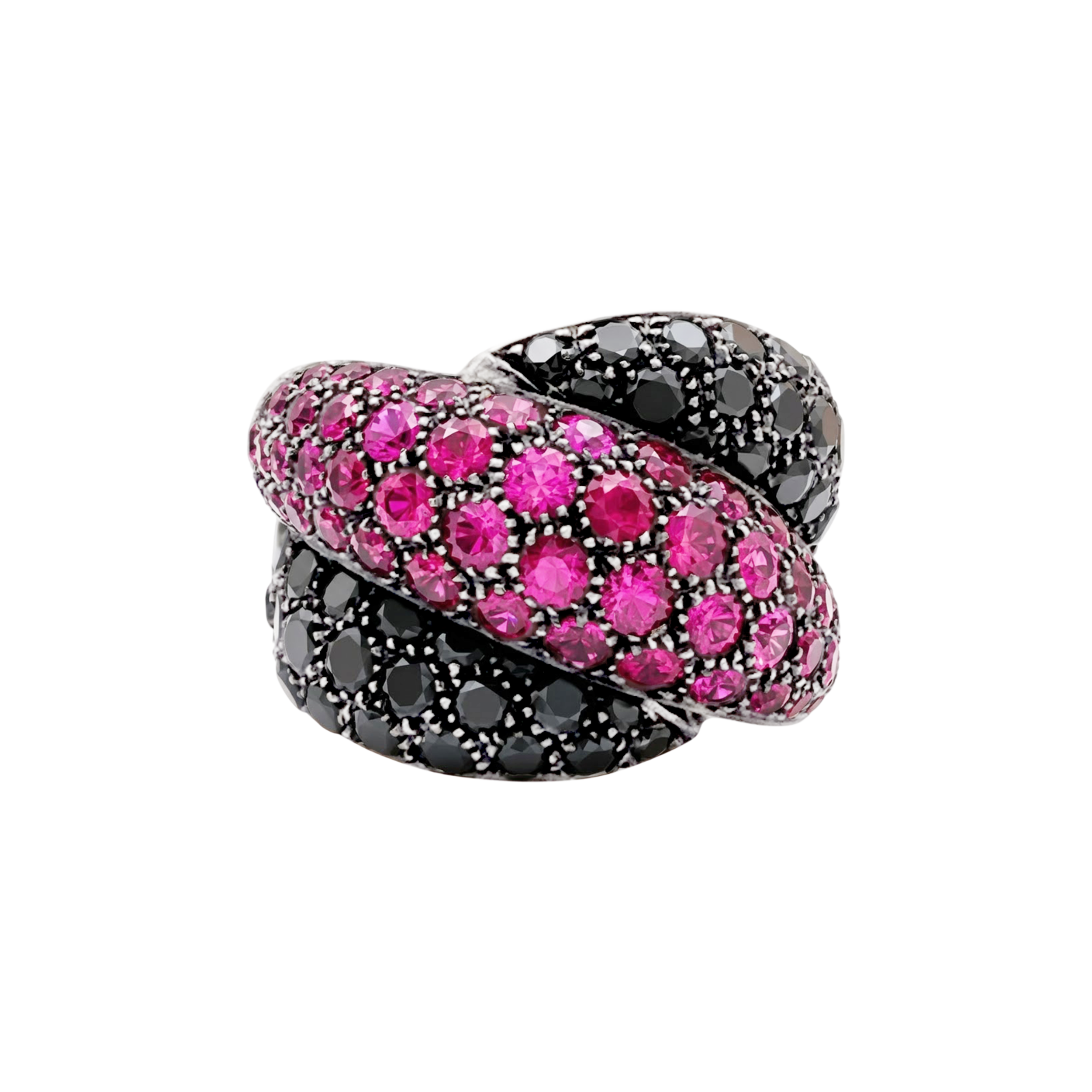 Bague Damiani «Gomitolo», diamants noirs et rubis.