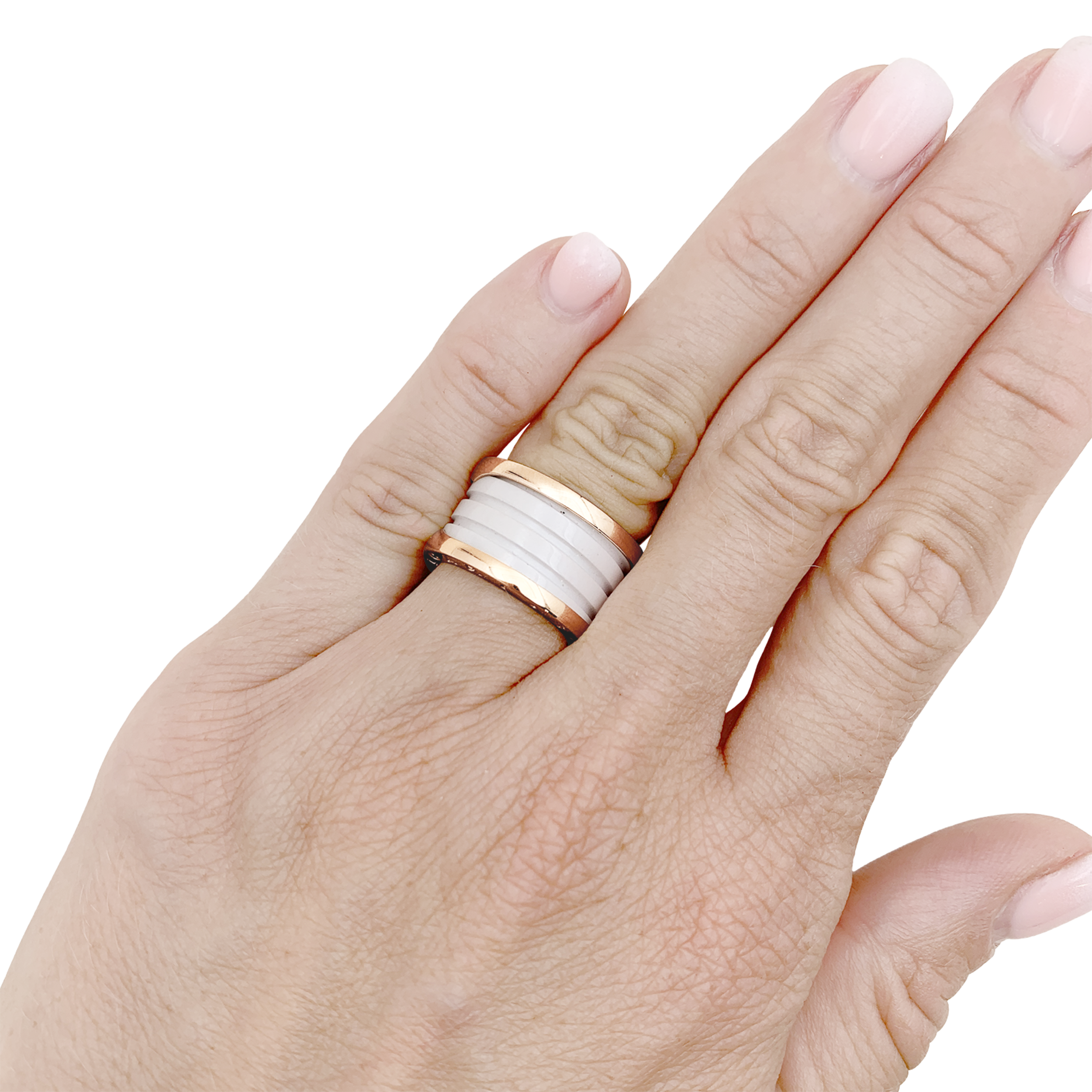 Bague Bulgari "B.Zero1", or jaune et céramique blanche.