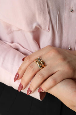 Bague Bandeau en 3 ors tressés