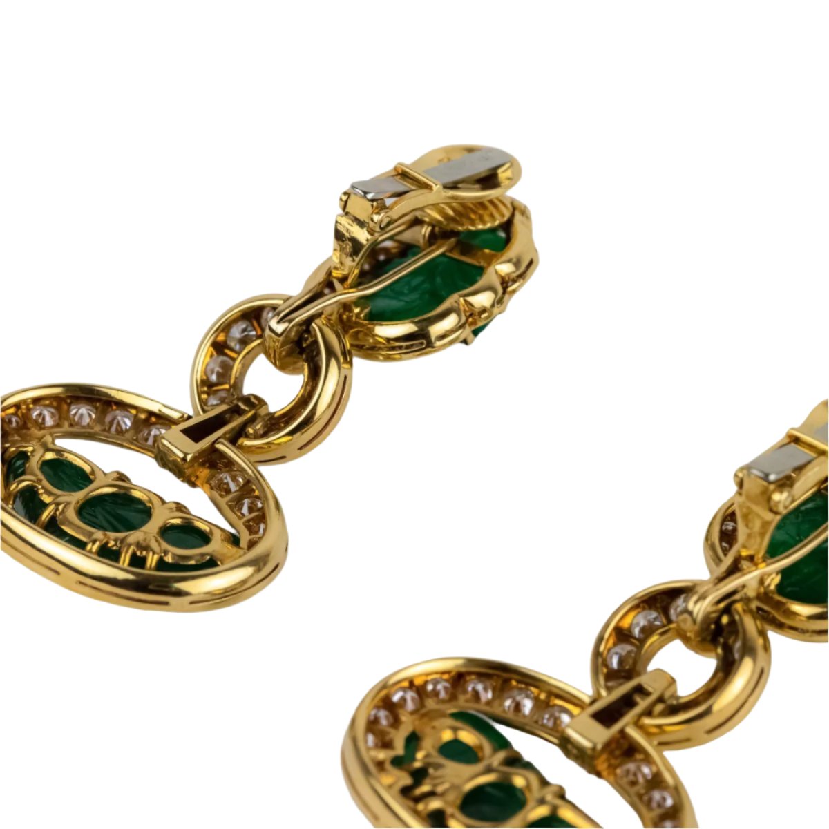 AVANT-PREMIÈRE - Boucles d'oreilles Pendantes DAVID WEBB Feuilles en or jaune, émeraudes et diamants - Castafiore