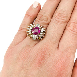 Bague 1950 en or rose, platine, diamants et rubis - Castafiore