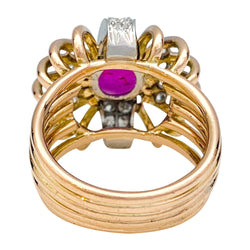 Bague 1950 en or rose, platine, diamants et rubis - Castafiore