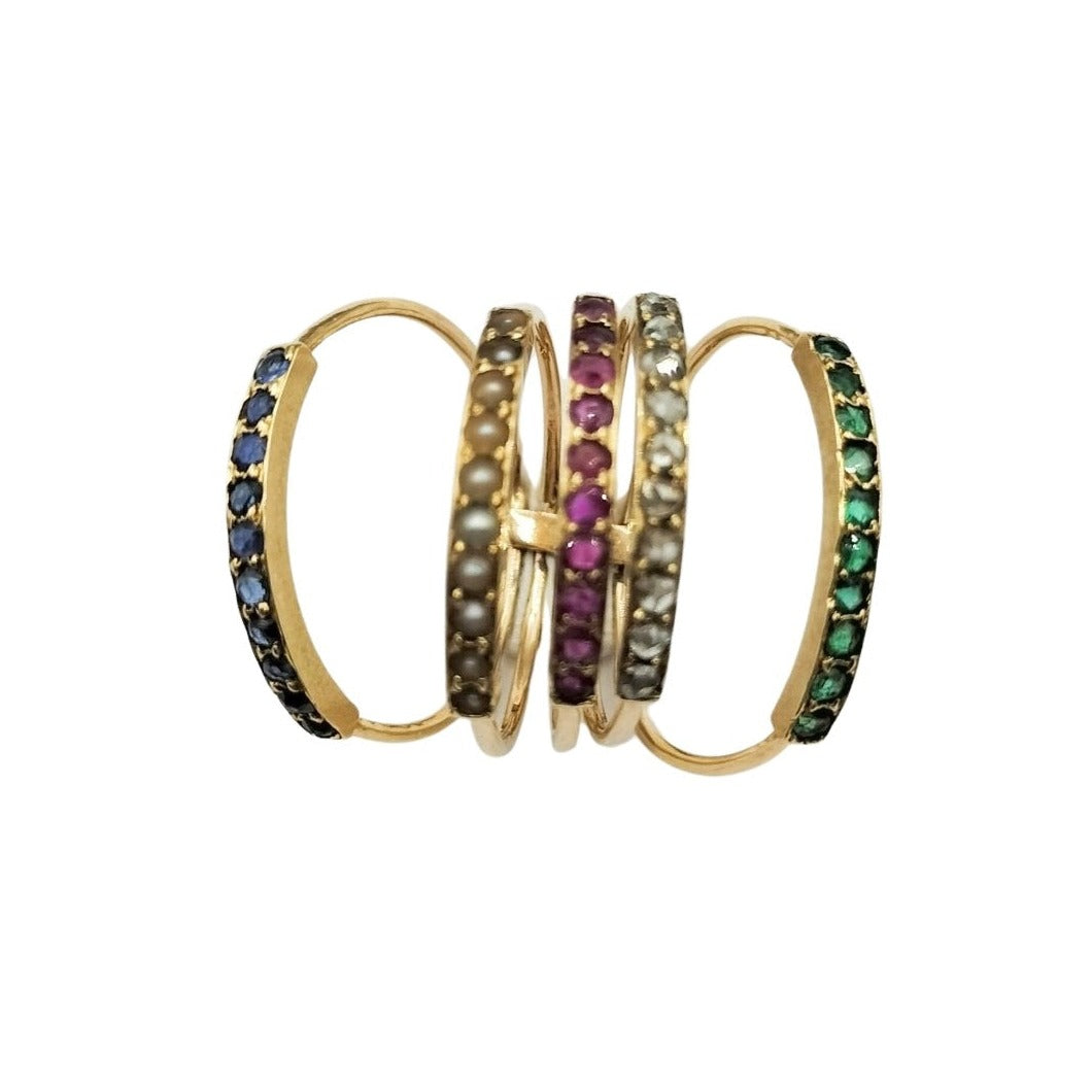 Bague 5 anneaux en or, perles et pierres de couleurs - Castafiore