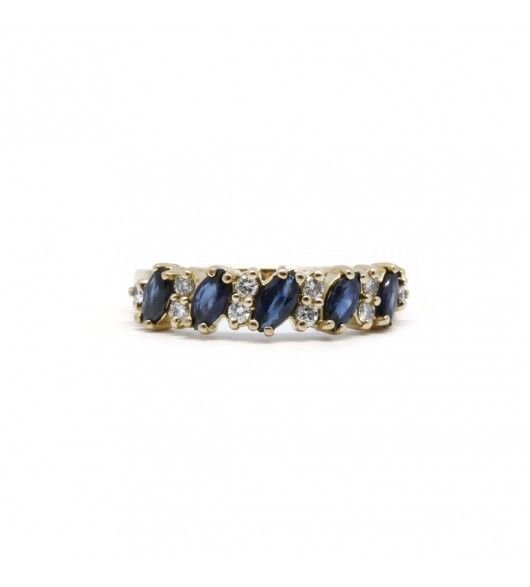 Bague Alliance en or jaune, saphirs et diamants - Castafiore