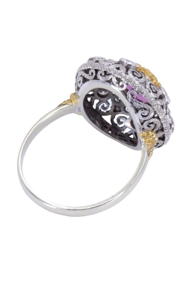 Bague ancienne en or jaune et or blanc, et rubis et diamants - Castafiore