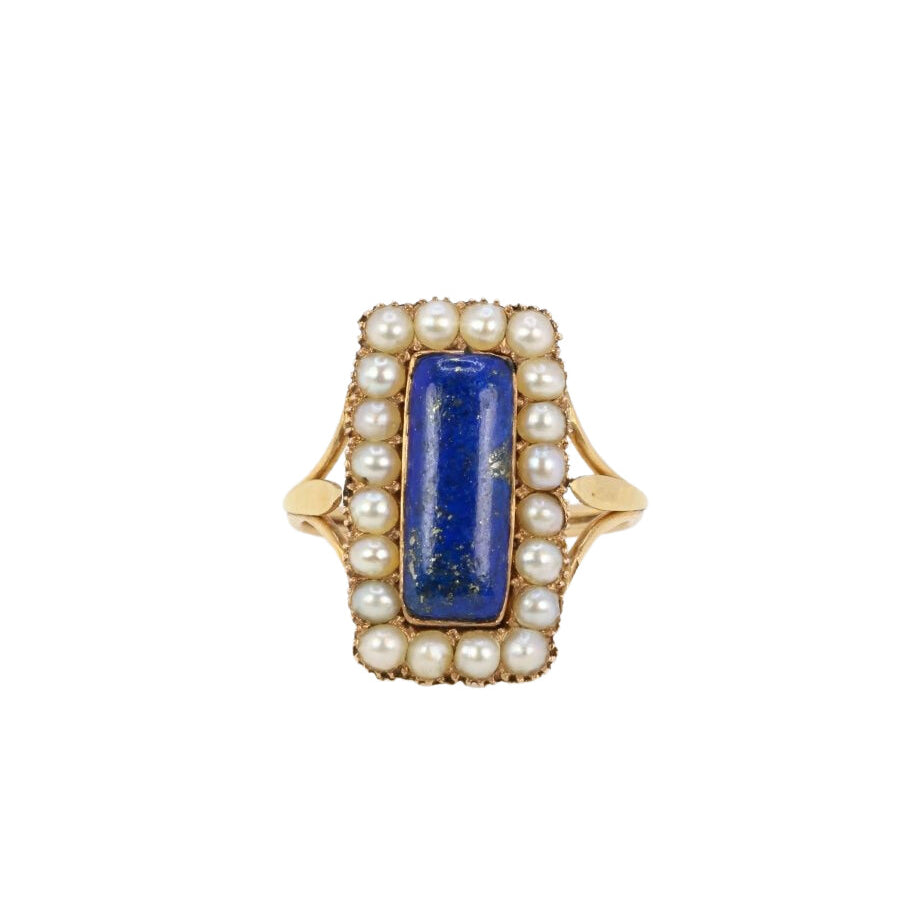 Bague ancienne en or, lapis-lazuli et perles fines - Castafiore