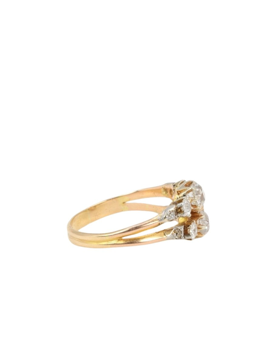 Bague ancienne toi et moi en or, argent et diamants taille ancienne - Castafiore