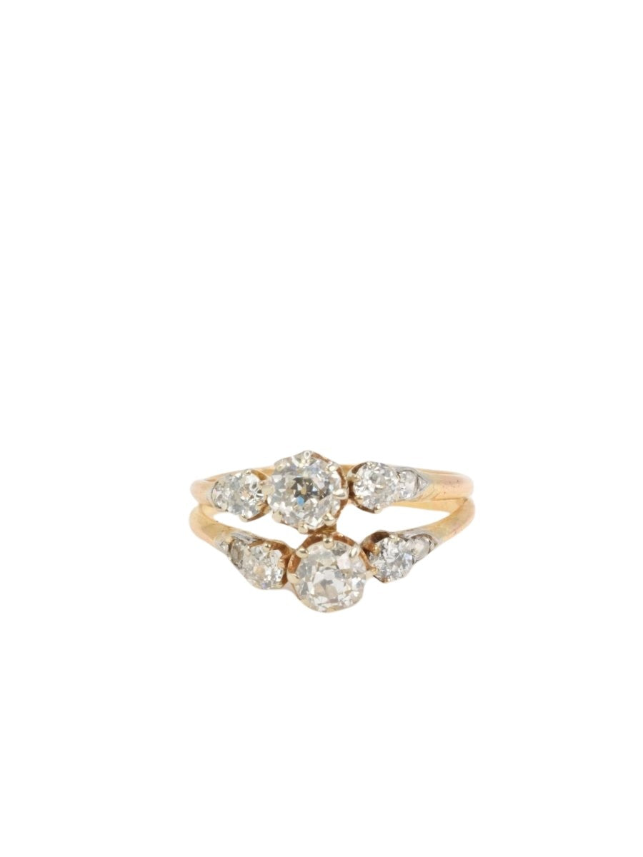 Bague ancienne toi et moi en or, argent et diamants taille ancienne - Castafiore
