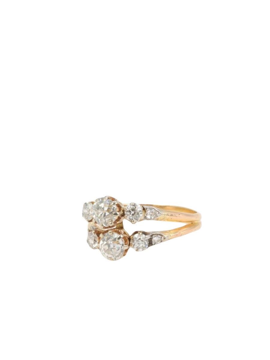 Bague ancienne toi et moi en or, argent et diamants taille ancienne - Castafiore