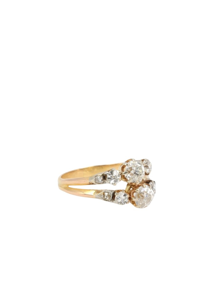 Bague ancienne toi et moi en or, argent et diamants taille ancienne - Castafiore