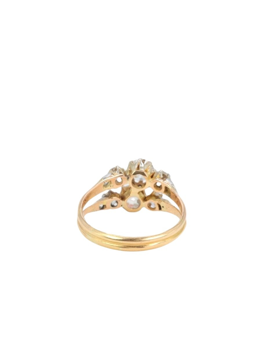 Bague ancienne toi et moi en or, argent et diamants taille ancienne - Castafiore
