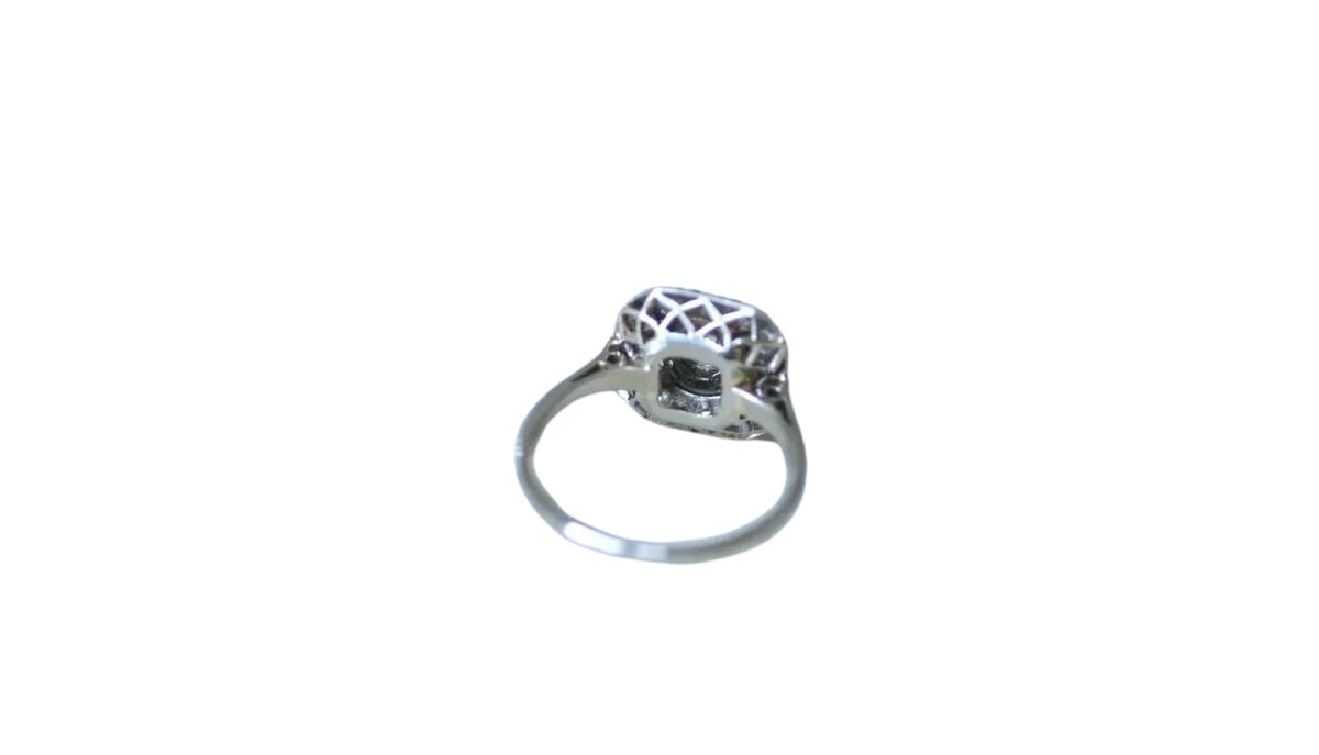 Bague Art Déco carré en or blanc, platine et diamant - Castafiore