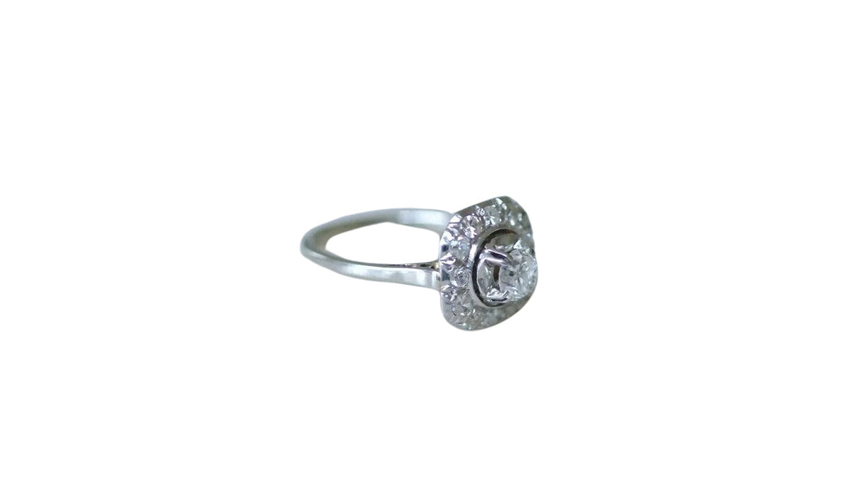 Bague Art Déco carré en or blanc, platine et diamant - Castafiore