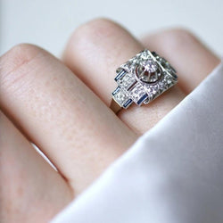 Bague Art Déco diamants et saphirs synthétiques - Castafiore