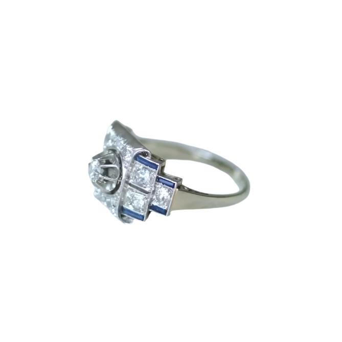 Bague Art Déco diamants et saphirs synthétiques - Castafiore