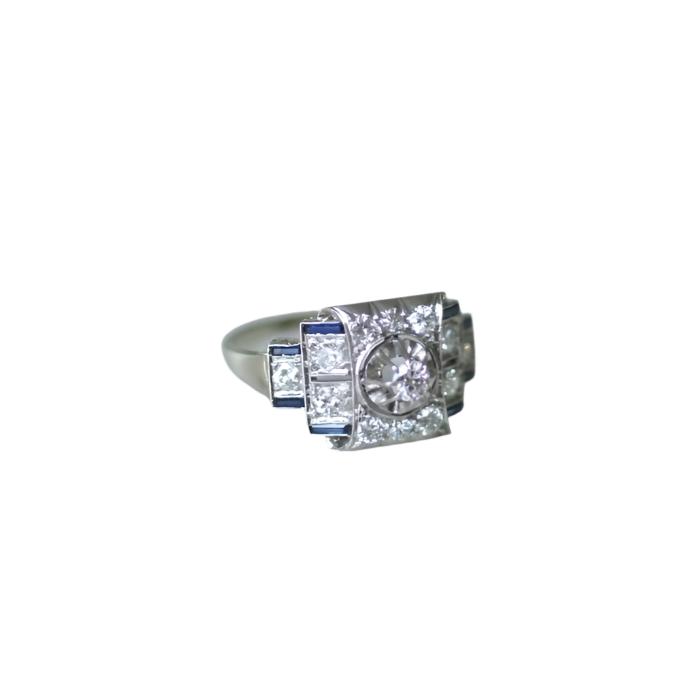 Bague Art Déco diamants et saphirs synthétiques - Castafiore