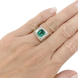 Bague Art Déco en platine, émeraude et diamants - Castafiore