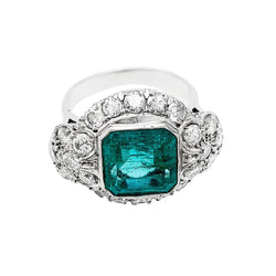Bague Art Déco en platine, émeraude et diamants - Castafiore