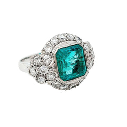 Bague Art Déco en platine, émeraude et diamants - Castafiore