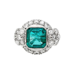 Bague Art Déco en platine, émeraude et diamants - Castafiore