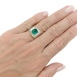 Bague Art Déco en platine, émeraude et diamants - Castafiore