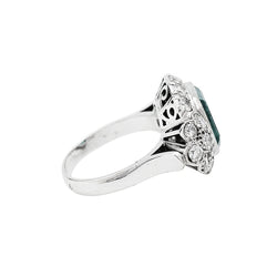 Bague Art Déco en platine, émeraude et diamants - Castafiore