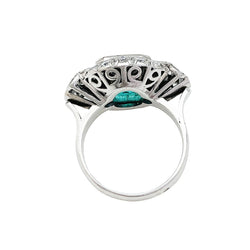 Bague Art Déco en platine, émeraude et diamants - Castafiore