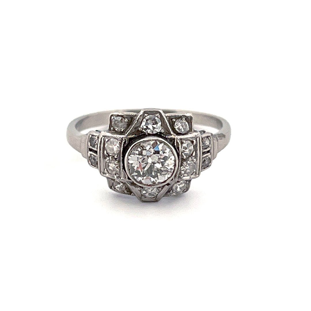 Bague Art Déco en platine et diamant - Castafiore